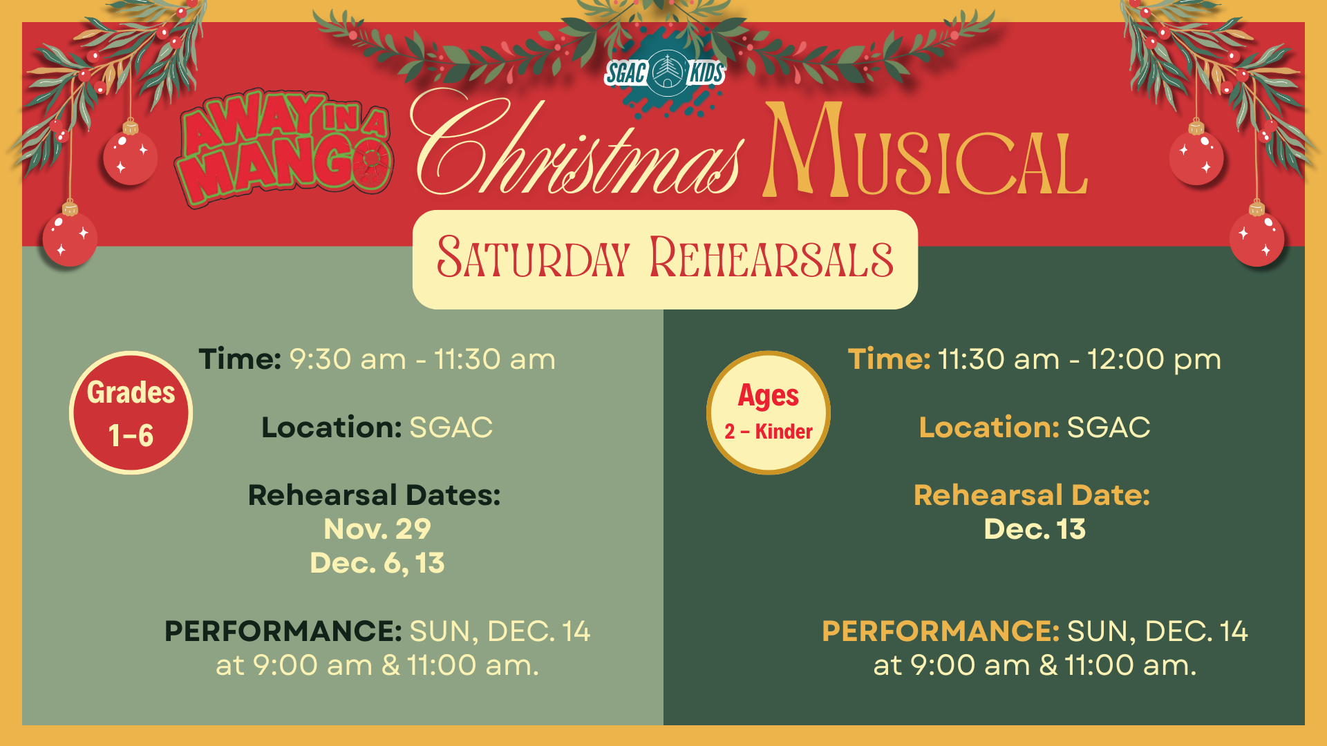 CM Christmas Musical Saturday Rehearsals 2025